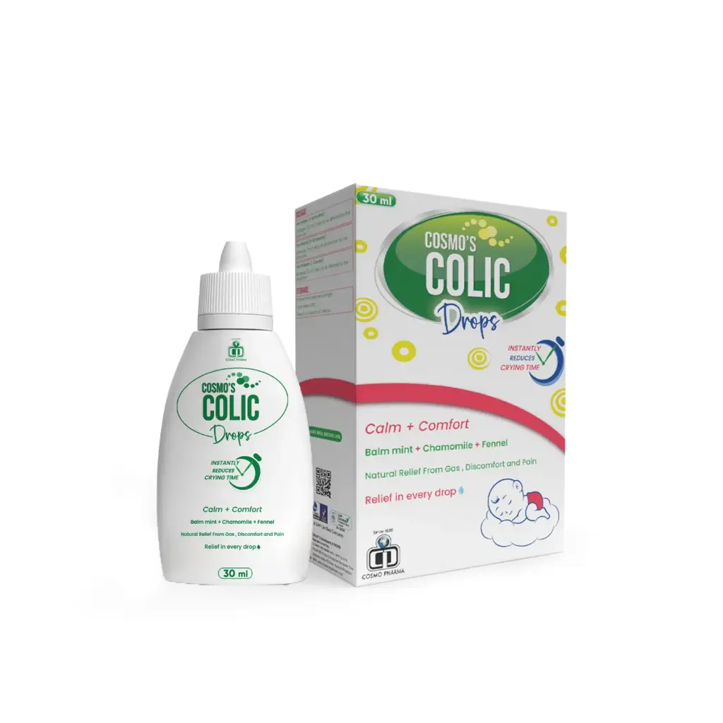 COSMO COLIC: Calm Baby's Colic Gentle Drops for Peaceful Days Naturally.