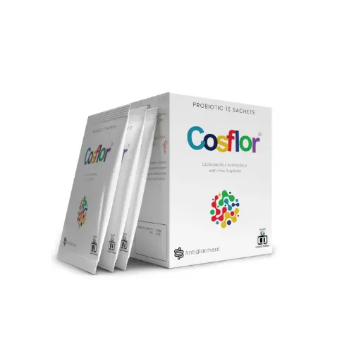 Cosflor Sachet: Happy Tummies Happy Kids the Probiotic Power for Tiny Bellies.