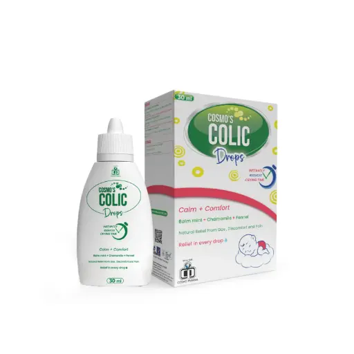 COSMO COLIC: Calm Baby's Colic Gentle Drops for Peaceful Days Naturally.